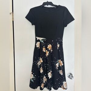 Black Floral Short Sleeve Dress